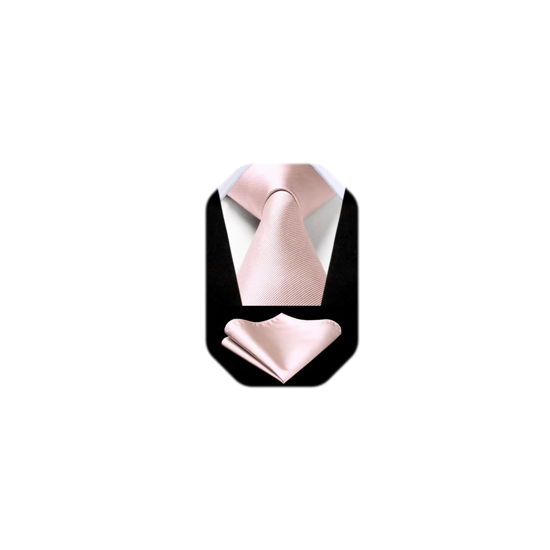 HISDERN Mens Ties Solid Color Ties for Men Formal Necktie with Pocket Square Set Satin Silk Neck Tie Handkerchiefs Set E-pink Blush