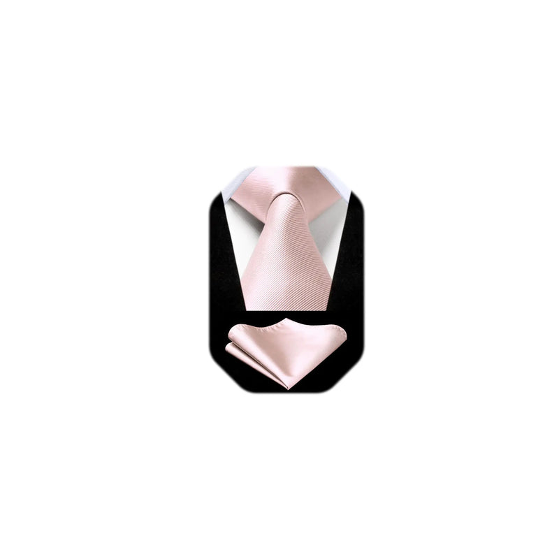 HISDERN Mens Ties Solid Color Ties for Men Formal Necktie with Pocket Square Set Satin Silk Neck Tie Handkerchiefs Set E-pink Blush
