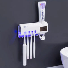 UV Light Sterilizer Toothbrush Holder Cleaner & Automatic Toothpaste Dispenser