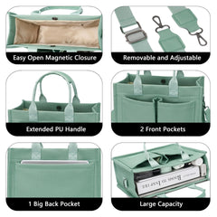 Large Canvas Tote Bag for Women With Pockets,Laptop Crossbody Purses Everything Everyday Bag Handbags for Work Beach Gym Canvs Brisk Green