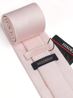 HISDERN Mens Ties Solid Color Ties for Men Formal Necktie with Pocket Square Set Satin Silk Neck Tie Handkerchiefs Set E-pink Blush