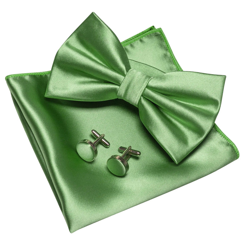 JEMYGINS Solid Color mens Pre-tied Bow Tie and Pocket Square Cufflinks Sets with Gift Box Sage Green