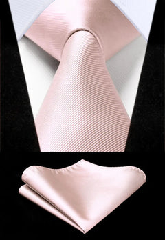 HISDERN Mens Ties Solid Color Ties for Men Formal Necktie with Pocket Square Set Satin Silk Neck Tie Handkerchiefs Set E-pink Blush