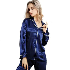 New Elegant Fashion Casual Women Lady Satin Pajamas Set