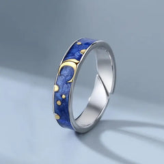 JWER Blue Drop Glaze Sun Moon Couple Rings