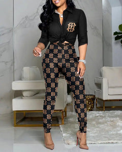 Printed Top & Wide Leg Pants Set