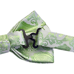 GUSLESON Mens Paisley Bow Tie Handkerchief Jacquard Woven Adjustable Pre-Tied Bowties Pocket Square Cufflinks Set Sage Green