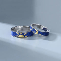 JWER Blue Drop Glaze Sun Moon Couple Rings