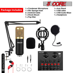 5Core Recording Microphone Podcast Bundle  Professional Condenser Cardioid Mic Kit  w Boom Arm