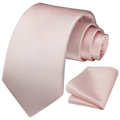 HISDERN Mens Ties Solid Color Ties for Men Formal Necktie with Pocket Square Set Satin Silk Neck Tie Handkerchiefs Set E-pink Blush