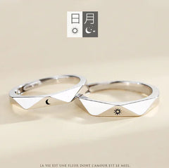 JWER Blue Drop Glaze Sun Moon Couple Rings