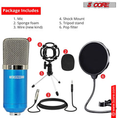 5Core Recording Microphone Podcast Bundle  Professional Condenser Cardioid Mic Kit  w Desk Stand