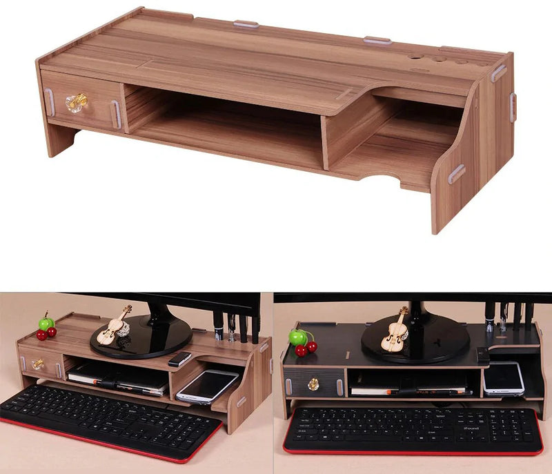 Wooden Monitor Riser And Desk Organizer